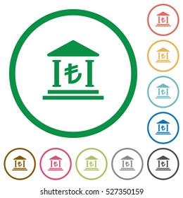 Turkish Lira bank flat color icons in round outlines