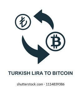 Turkish Lira To Bitcoin icon. Mobile app, printing, web site icon. Simple element sing. Monochrome Turkish Lira To Bitcoin icon illustration.