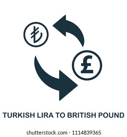 Turkish Lira To British Pound icon. Mobile app, printing, web site icon. Simple element sing. Monochrome Turkish Lira To British Pound icon illustration.