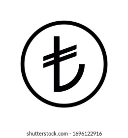 Turkish Lira coin monochrome black and white icon. Current currency symbol.