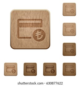Turkish Lira credit card on rounded square carved wooden button styles