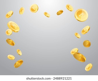 Turkish Lira currency realistic gold coin floating, money sign vector illustration