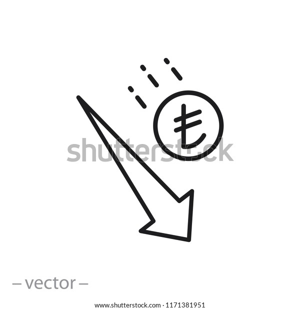 turkish\
lira devaluation icon, inflation linear sign isolated on white\
background - editable vector illustration\
eps10