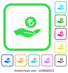 Turkish Lira earnings vivid colored flat icons in curved borders on white background