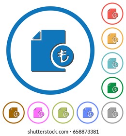 Turkish Lira financial report flat color vector icons with shadows in round outlines on white background