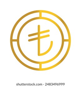 Turkish lira golden coin currency, can be used as a symbol design for Money, Finance and business. with a gradient fill design.