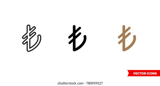 Türkische Lira-Symbol von 3 Typen: Farbe, schwarz-weiß, Umriss. Einmaliges Vektorsymbol.