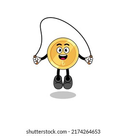 turkish lira mascot cartoon is playing skipping rope , character design