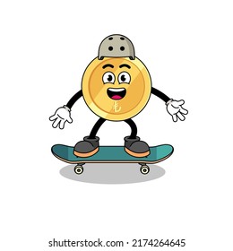 turkish lira mascot playing a skateboard , character design