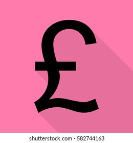 Turkish lira sign. Black icon with flat style shadow path on pink background.