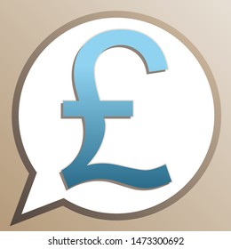 Turkish lira sign. Bright cerulean icon in white speech balloon at pale taupe background. Illustration.