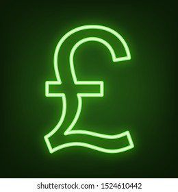 Turkish Lira Sign. Green Neon Icon In The Dark. Blurred Lightening. Illustration.