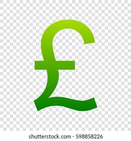 Turkish lira sign. Vector. Green gradient icon on transparent background.