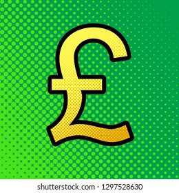 Turkish lira sign. Vector. Pop art orange to yellow dots-gradient icon with black contour at greenish background.