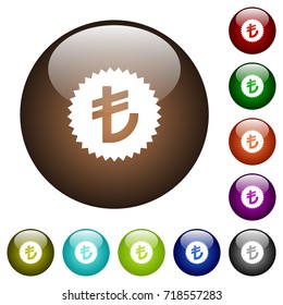 Turkish Lira sticker white icons on round color glass buttons