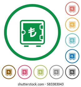 Turkish Lira strong box flat color icons in round outlines on white background