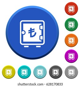Turkish Lira strong box round color beveled buttons with smooth surfaces and flat white icons