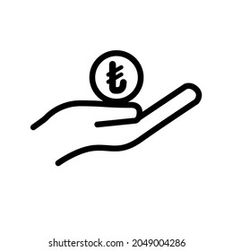 Turkish lira symbol coin on hand