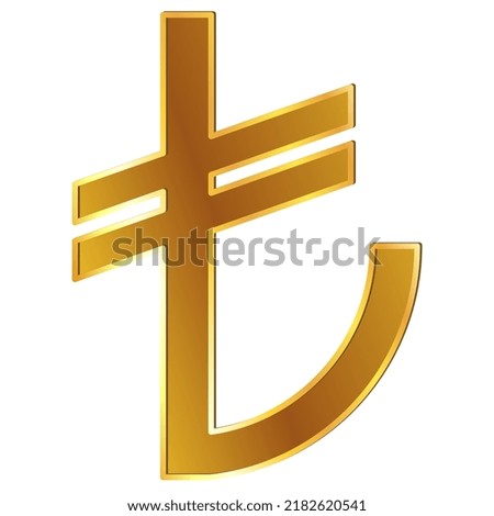 Turkish lira TRY currency golden sign front view isolated on white background. Currency by Central Bank of Turkey. Vector design element.