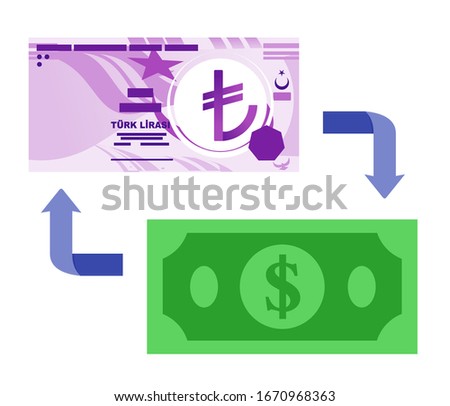 Turkish Lira TRY Exchange to US Dollar USD vector icon logo illustration design. Turkey Currency, economy, finance, and business element. Can be used for web, mobile, infographic and print.