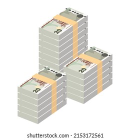 Turkish Lira Vector Illustration. Turkey money set bundle banknotes. Paper money 20 TRY. Flat style. Isolated on white background. Simple minimal design.