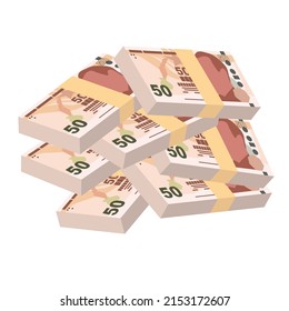 Ilustración del vector de la lira turca. El dinero turco puso los billetes en paquete. Dinero en papel 50 INTENTAR. Estilo plano. Aislado sobre fondo blanco. Diseño sencillo y mínimo.