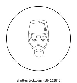 Turkish man icon in outline style isolated on white background. Turkey symbol stock vector illustration.