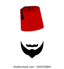 Turkish man, red hat, beard and mustache, on a white background, vector