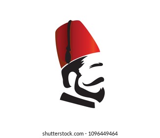 Turkish Man Wearing Fez Logo In Isolated White Background