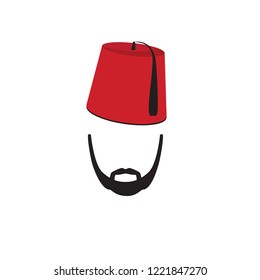 Turkish Man Wearing Fez Logo In Isolated White Background. Vector illustration