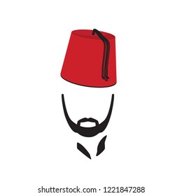 Turkish Man Wearing Fez Logo In Isolated White Background. Vector illustration