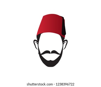 Turkish Man Wearing Fez Logo In Isolated White Background