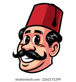 Turkish Man Wearing Fez Logo Cartoon Design Vector