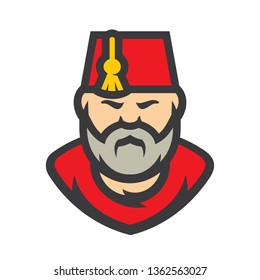 Turkish Man Wearing Fez Vector Cartoon illustration.