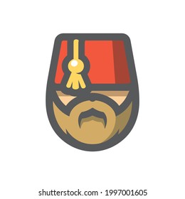 Turkish Man Wearing Fez Vector icon Cartoon illustration.