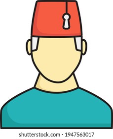 Turkish Man wearing Tarboosh Concept,  Fez Cap Vector color Icon Design, Arab culture and traditions Symbol, Islamic and Muslim fastings Sign, Ramadan and Eid al Fitr stock illustration