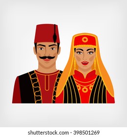 Turkish man and woman in traditional clothes. vector illustration - eps 8