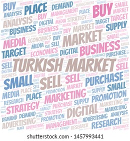 Turkish Market word cloud. Vector made with text only