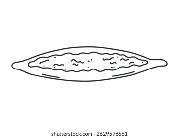 Comida de pão chato de carne turca com legumes no rabiscar de arte em linha. Mão desenhada preto e branco ilustração de comida tradicional. Esboço isolado para menu ou design de alimentos.