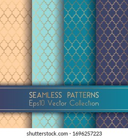 Patrones turcos o marroquíes sin foco. Tradicional motivos de mezquita en tonos turquesa beige azul con mosaicos de la cuadrícula dorada. Motivos étnicos árabes, diseño de cuadrícula de azulejos en forma de farol.