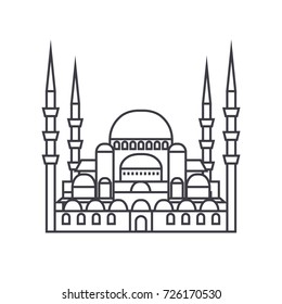 turkish mosque  vector line icon, sign, illustration on background, editable strokes