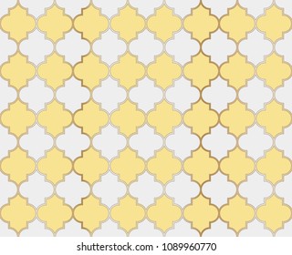 Turkish Mosque Vector Seamless Pattern. Ramadan mubarak muslim background.  Holy month ramadan kareem mosque pattern with gold grid mosaic.  Islamic textile grid design of lantern shapes tiles.