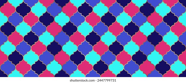 Motivo de ventana de la mezquita turca. Patrón sin fisuras marroquí Ramadan Kareem Ilustración islámica. Diseño de mosaico sin costura marroquí. Antecedentes Musulmanes De Eid Mubarak. Forma tradicional de la Mezquita Dorada de Ramadán.