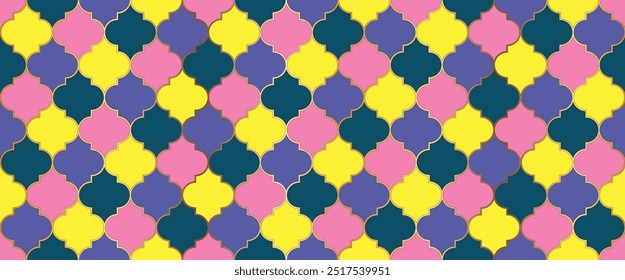 Azulejo de la ventana de la mezquita turca. Antecedentes Musulmanes de Eid Mubarak. Ilustración de Ramadán Kareem Islam. Textura de mosaico marroquí sin costuras. Adorno marroquí sin fisuras Motivo dorado tradicional de la mezquita de Ramadán.