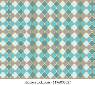 Turkish Mosque Window Vector Seamless Pattern. Ramadan mubarak muslim background. Traditional ramadan mosque vector pattern with gold grid. Rich islamic window grid design of lantern shapes tiles.