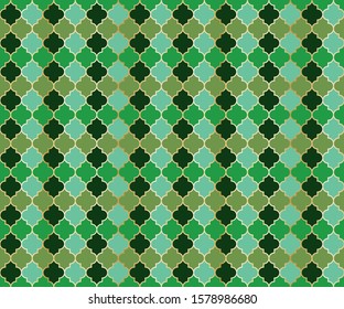Turkish Mosque Window Vector Seamless Pattern. Ramadan mubarak muslim background. Traditional ramadan mosque pattern with gold grid mosaic. Chic islamic window grid design of lantern shapes tiles.