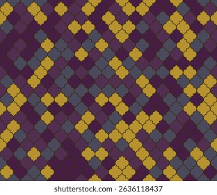 Turkish Mosque Window Vector Seamless Pattern. Ramadan mubarak muslim background. Traditional ramadan mosque ornament. Islamic textile grid background. Flashlight shapes ethnic motif