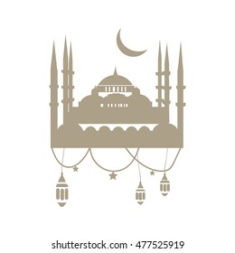 Turkish Muslim Community Vector Template With the Blue Mosque. Istanbul.