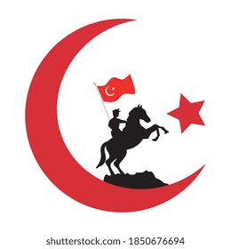 Turkish Mustafa Kemal On Horse With Flag Moon And Star Of Ekim Cumhuriyet Bayrami Design, Turkey Culture Travel And Asia Theme Vector Illustration