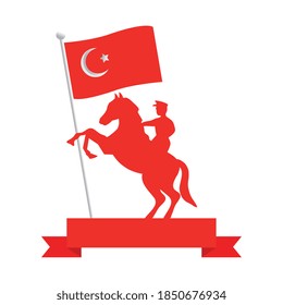 Turkish Mustafa Kemal On Horse With Flag And Ribbon Of Ekim Cumhuriyet Bayrami Design, Turkey Culture Travel And Asia Theme Vector Illustration